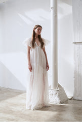 Elegant Full-Length Lace Dress With Delicate Floral Texture And Soft Sheer Overlay