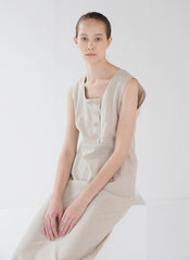 Sleeveless Button-Front Linen Midi Dress for Women with Square Neckline and Flattering Fit