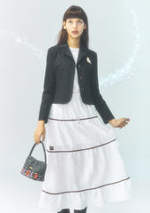 Tiered Linen Maxi Skirt with Contrast Piping and Flowing Silhouette for Effortless Style