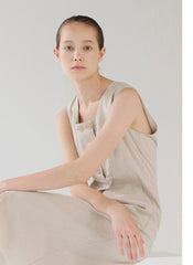 Sleeveless Button-Front Linen Midi Dress for Women with Square Neckline and Flattering Fit