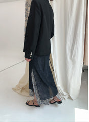 Tailored Double-Breasted Linen Blazer With Pearl Button Accents And Structured Silhouette