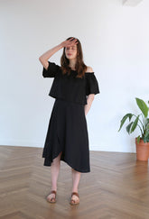 Asymmetric Midi Linen Skirt With Wrap Detail And Flowy Silhouette