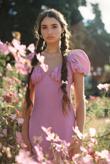 Puff Sleeve Linen Mini Dress with Ruched Bust and Sweetheart Neckline