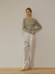 High-Waist Relaxed Fit Linen Trousers With Tailored Hem