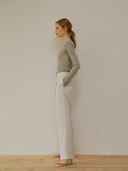 High-Waist Relaxed Fit Linen Trousers With Tailored Hem
