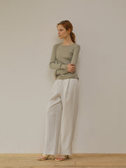 High-Waist Relaxed Fit Linen Trousers With Tailored Hem