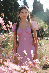 Puff Sleeve Linen Mini Dress with Ruched Bust and Sweetheart Neckline