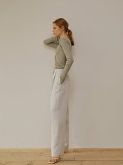 High-Waist Relaxed Fit Linen Trousers With Tailored Hem