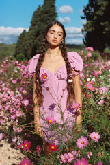 Puff Sleeve Linen Mini Dress with Ruched Bust and Sweetheart Neckline