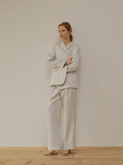 High-Waist Relaxed Fit Linen Trousers With Tailored Hem