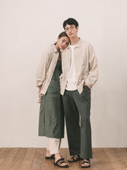 Women's Smocked Linen Midi Dress with Button Front and Patch Pockets – Adjustable Strap Design