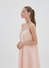 Minimalist Sleeveless Linen Midi Dress with Spaghetti Straps and Relaxed Flowy Silhouette