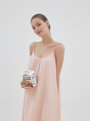 Minimalist Sleeveless Linen Midi Dress with Spaghetti Straps and Relaxed Flowy Silhouette