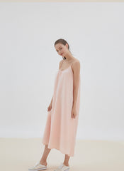 Minimalist Sleeveless Linen Midi Dress with Spaghetti Straps and Relaxed Flowy Silhouette