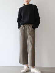 Wide-Leg Linen Pants with Elastic Waist and Drawstring | Breathable High-Rise Trousers