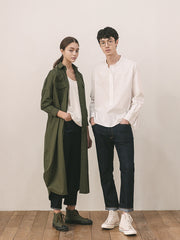 Women's Longline Linen Shirt Jacket with Button Front and Utility Pockets – Lightweight Layering Piece