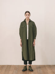 Women's Longline Linen Shirt Jacket with Button Front and Utility Pockets – Lightweight Layering Piece