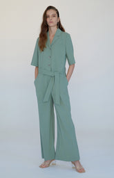 Soft Linen Belted Short-Sleeve Jumpsuit with Pockets and Relaxed Fit for Effortless Style