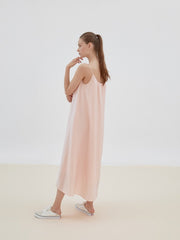 Minimalist Sleeveless Linen Midi Dress with Spaghetti Straps and Relaxed Flowy Silhouette