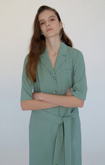 Soft Linen Belted Short-Sleeve Jumpsuit with Pockets and Relaxed Fit for Effortless Style