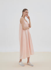 Minimalist Sleeveless Linen Midi Dress with Spaghetti Straps and Relaxed Flowy Silhouette