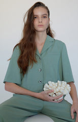 Soft Linen Belted Short-Sleeve Jumpsuit with Pockets and Relaxed Fit for Effortless Style