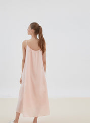 Minimalist Sleeveless Linen Midi Dress with Spaghetti Straps and Relaxed Flowy Silhouette