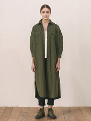 Women's Longline Linen Shirt Jacket with Button Front and Utility Pockets – Lightweight Layering Piece