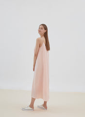 Minimalist Sleeveless Linen Midi Dress with Spaghetti Straps and Relaxed Flowy Silhouette