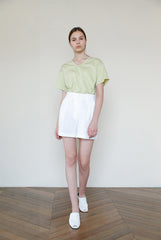 Elegant V-Neck Short Sleeve Women's Blouse in Premium Lightweight Linen Fabric for Summer Wear