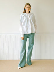 Women's Linen Flared Trousers with High Waist and Seam Detailing – Lightweight Tailored Pants