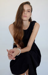 Sleeveless Linen Midi Dress with Waist Detail and Cutout Back Design