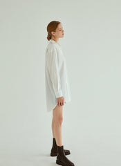 Classic Oversized Cotton Poplin Shirt with Long Sleeves and Curved Hem for Effortless Styling