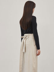 Women's High-Waisted Linen Midi Skirt with Front Twist Knot – Tailored Minimalist Statement Piece