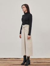 Women's High-Waisted Linen Midi Skirt with Front Twist Knot – Tailored Minimalist Statement Piece