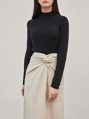 Women's High-Waisted Linen Midi Skirt with Front Twist Knot – Tailored Minimalist Statement Piece