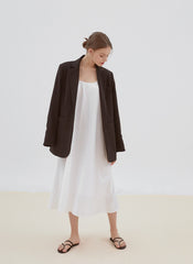 Flowy Linen Midi Dress with Adjustable Spaghetti Straps and Relaxed A-Line Silhouette