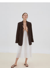 Flowy Linen Midi Dress with Adjustable Spaghetti Straps and Relaxed A-Line Silhouette