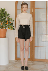 Linen Blouse With Smocked Waist, Tie Neckline, And Puff Sleeves For A Romantic Silhouette