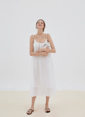 Flowy Linen Midi Dress with Adjustable Spaghetti Straps and Relaxed A-Line Silhouette