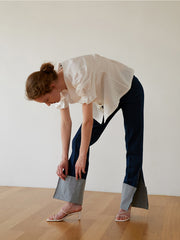 Women's Linen Blouse with Puff Elbow-Length Sleeves and Button Front – Lightweight Summer Top