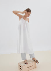 Flowy Linen Midi Dress with Adjustable Spaghetti Straps and Relaxed A-Line Silhouette