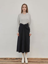Women's High-Waisted Linen Midi Skirt with Front Twist Detail – Minimalist Draped Silhouette