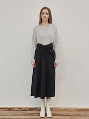 Women's High-Waisted Linen Midi Skirt with Front Twist Detail – Minimalist Draped Silhouette