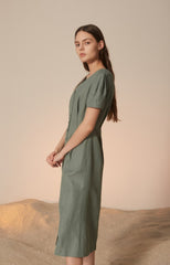 Chic Short Sleeve Linen Jumpsuit with Wide-Leg Cropped Pants and Tailored Waist Detail