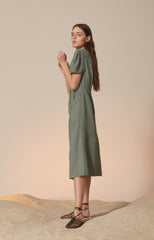Chic Short Sleeve Linen Jumpsuit with Wide-Leg Cropped Pants and Tailored Waist Detail