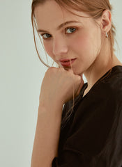 Cotton Poplin Midi Dress with V-Neckline, Ruched Bodice and Puff Sleeves for Everyday Elegance