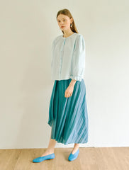 Women's Linen Pleated Midi Skirt with Asymmetrical Hem – Flowing A-Line Silhouette