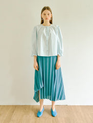 Women's Linen Pleated Midi Skirt with Asymmetrical Hem – Flowing A-Line Silhouette