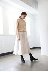 High-Waisted A-Line Midi Skirt in Soft Linen Blend with Flowy Silhouette and Elastic Waist